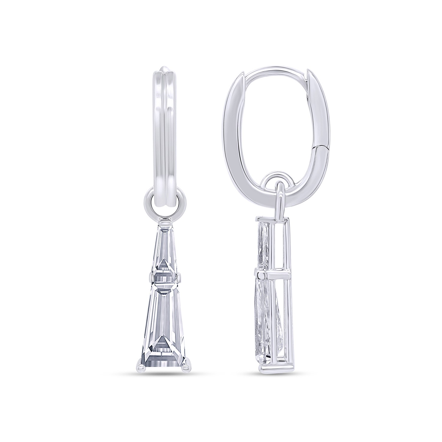 1.32 Ct Taper Cut Diamond Drop Dangle Hoop Earrings In 18K White Gold Lab Grown