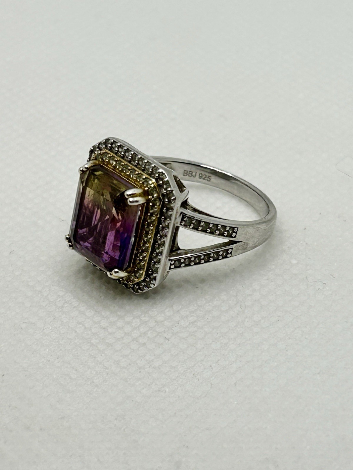 BBJ Bangkok Ratnataj Modern Vintage Style Ametrine Gemstone CZ BBJ 925 Ring Sz 8
