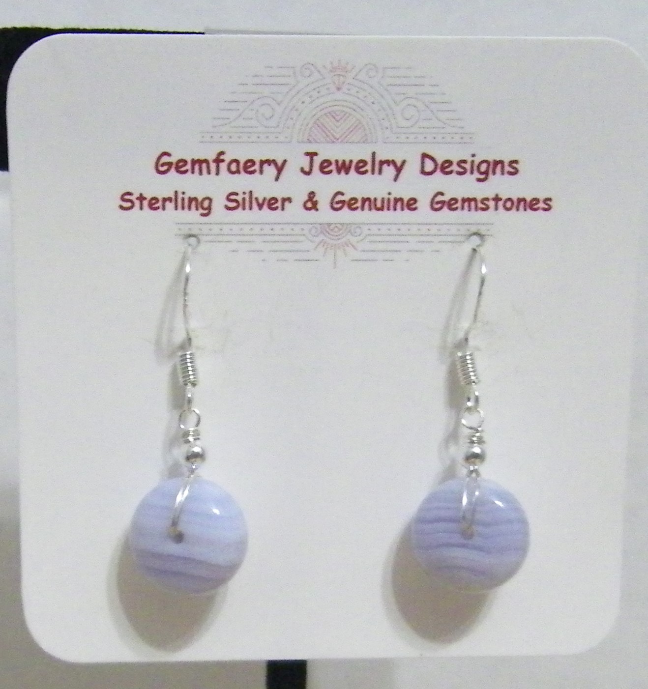 Sterling Silver Wire-Wrap BLUE LACE AGATE Gemstone Earrings #305…Handmade USA