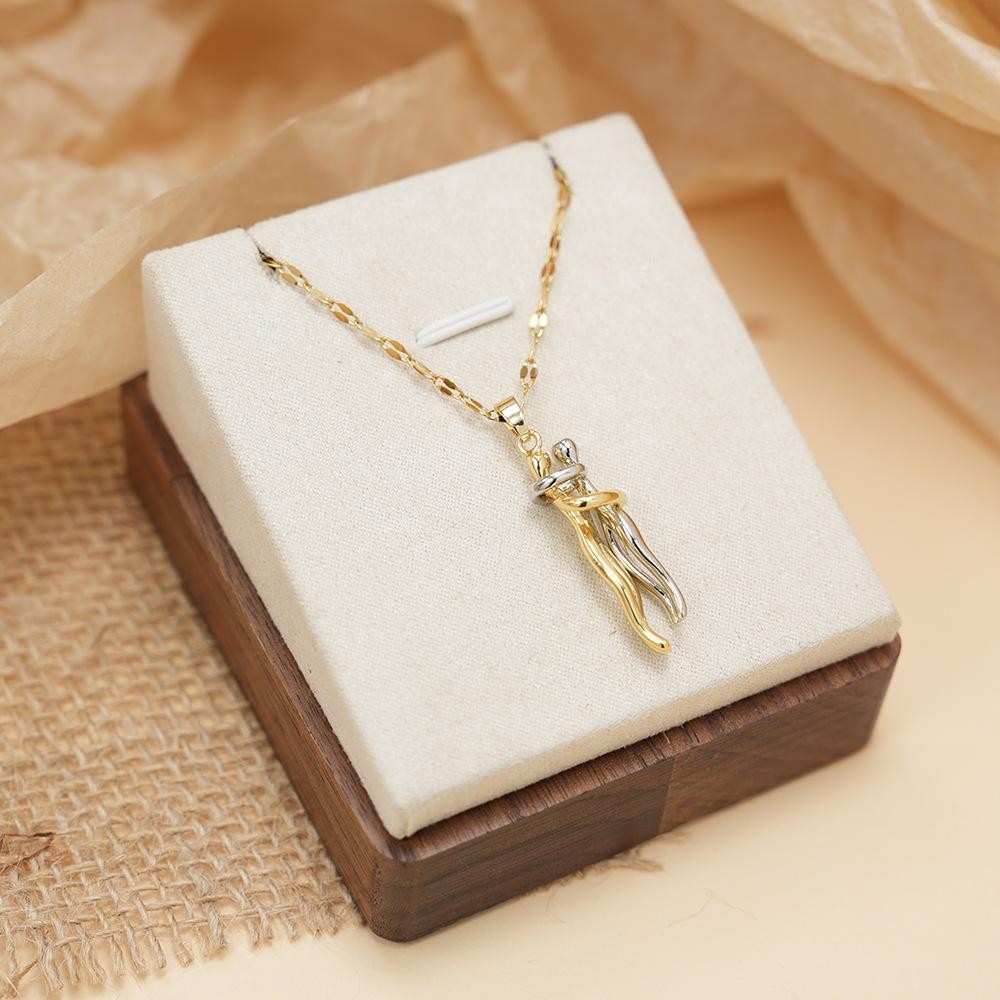 Stainless Steel Couple Hugging Necklace Pendant Gold Silver Love Chain Gift 2Pcs