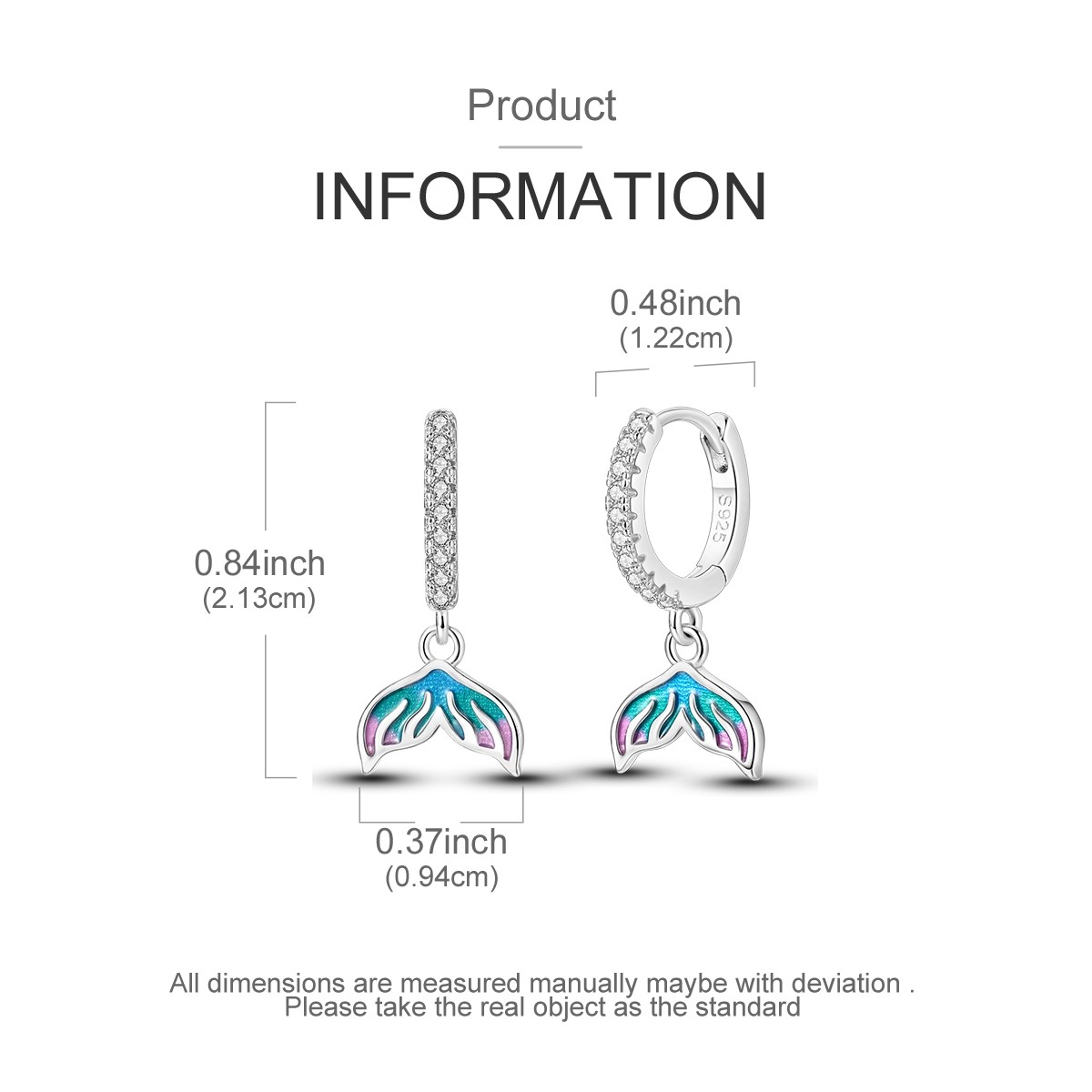LAZA Original Women 925 Silver Hoop Earrings Sparkling Ocean Tail Jewelry
