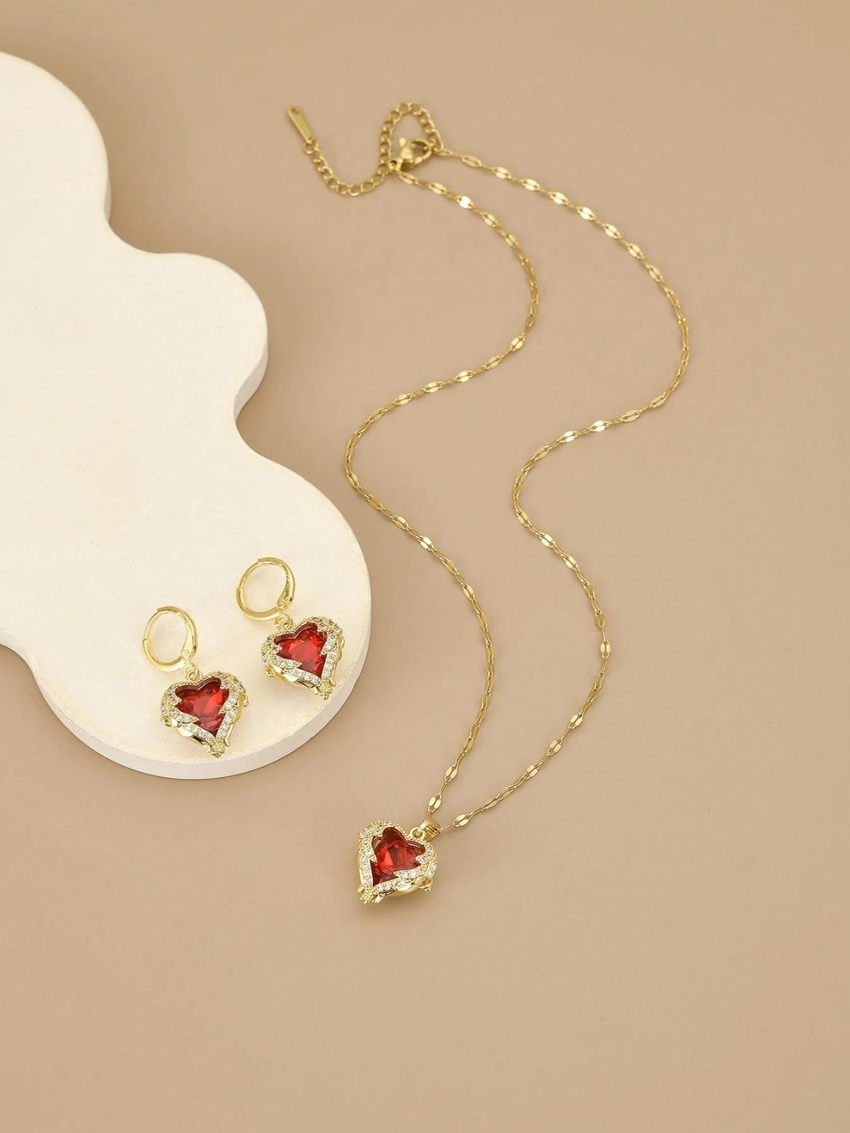 3 Pcs/Set Heart Necklace Earrings Love Gift Angel Wings Pendant Chain Women USA