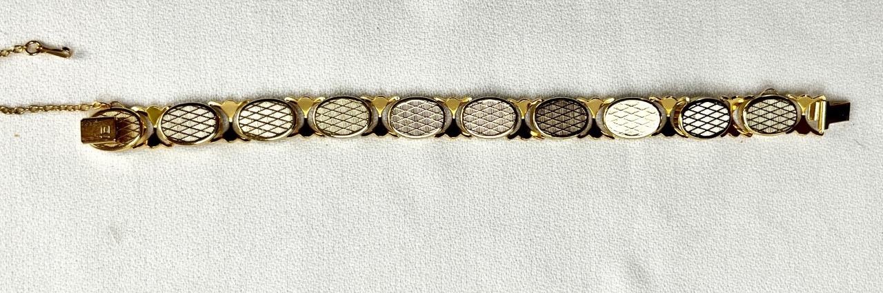 Vintage ia Midas Damascene Toledo Spain Oval Link Bracelet w/Doves Flowers #29-8