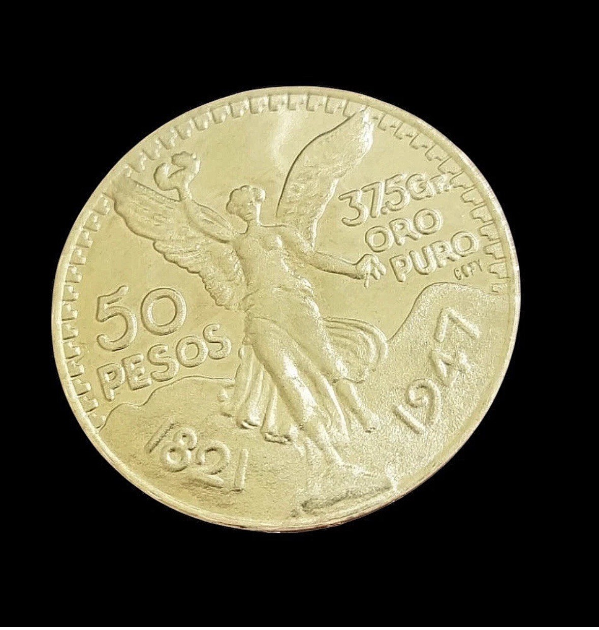 Centenario Coin Custom Solid Yellow 10k Gold 50 Pesos 1947 Mexico Mexican Coin