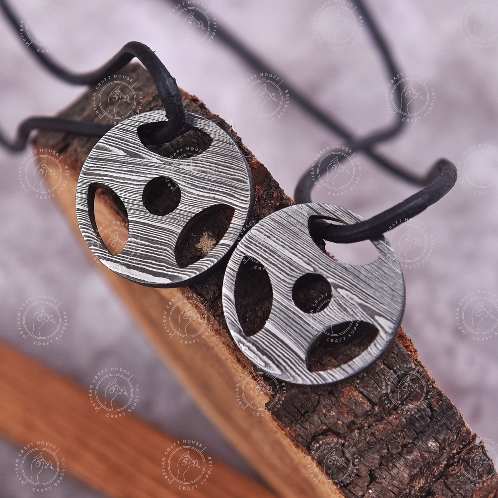 Damascus Steel Matching Couple Pendant Necklace His and Hers Jewelry