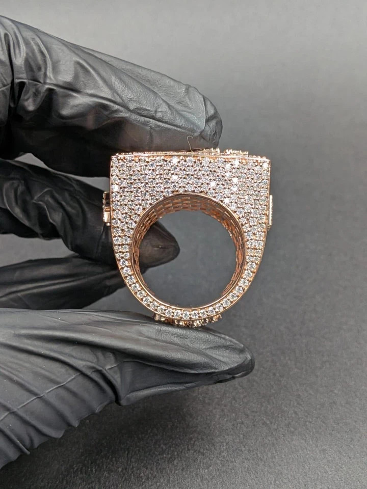 5TCW Lab Created Diamond Iced Statement Custom Name Ring in 14k Rose Gold Plated