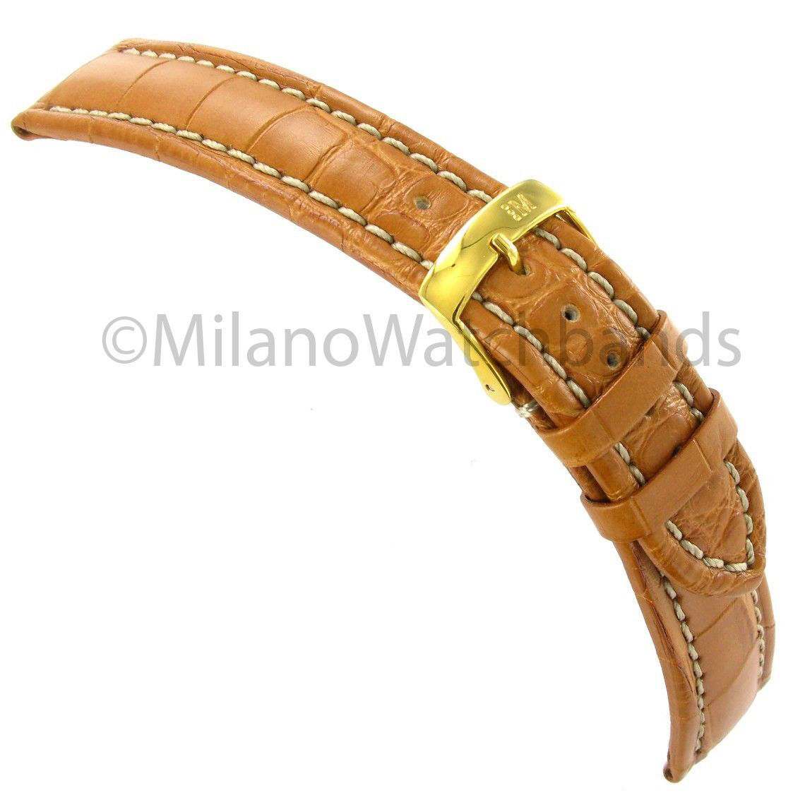 20mm Morellato Matte Honey Tan Genuine Alligator Stitched Watch Band 2120