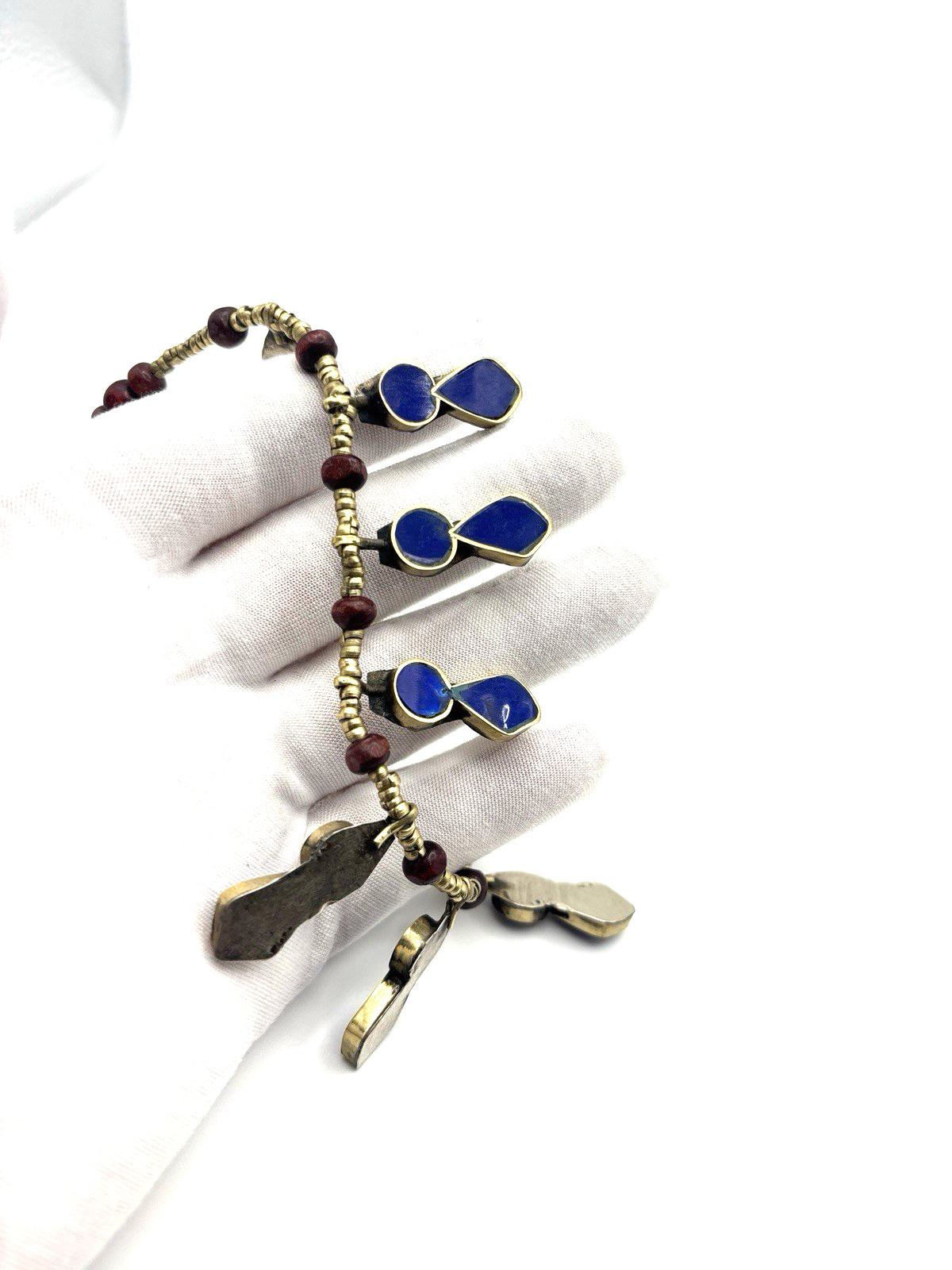 Egyptian Revival necklace with blue enamel pendants – 51cm, 30.7g