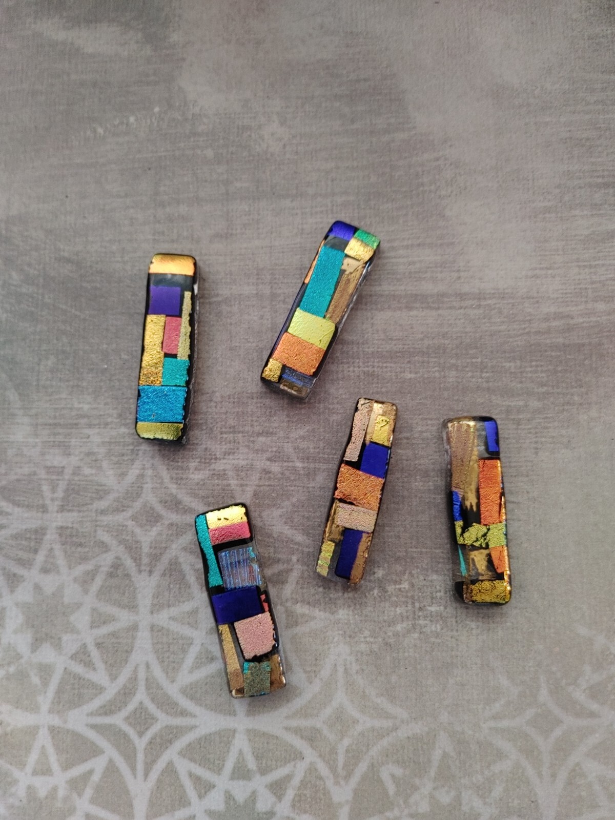 vintage SET 5 pendant beads dichroic art glass precious metal foil artisan