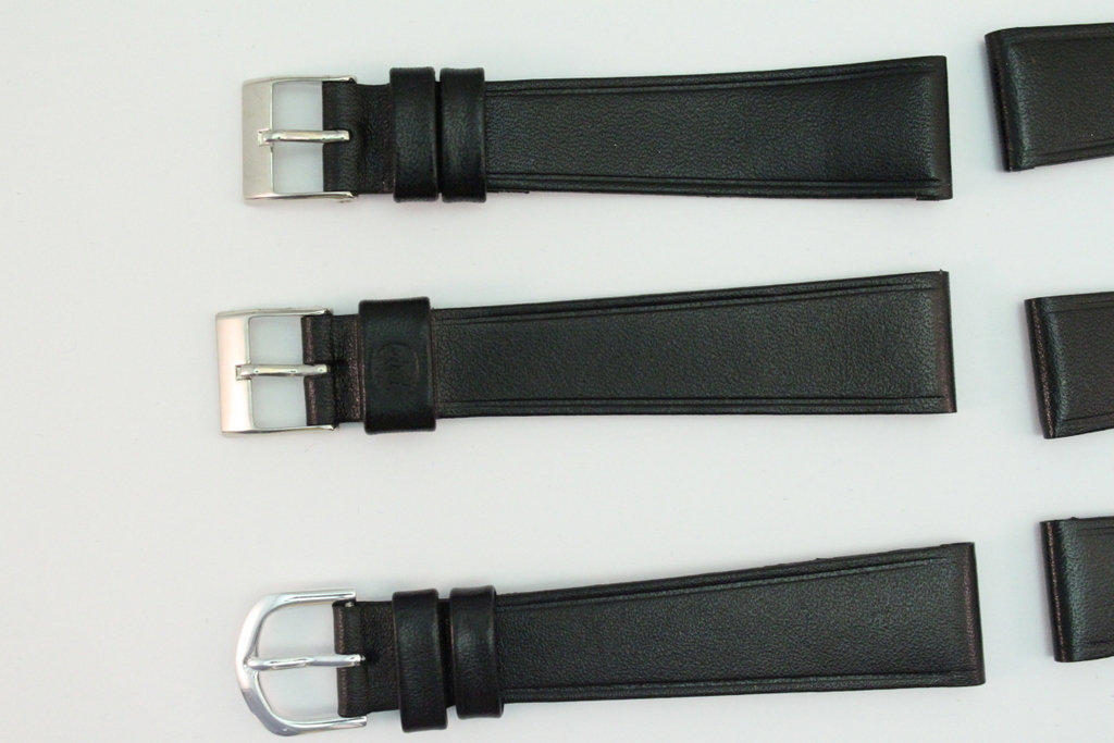 Watch Strap Clip Band 16mm Leather for Fixed Bars Length: M Black
