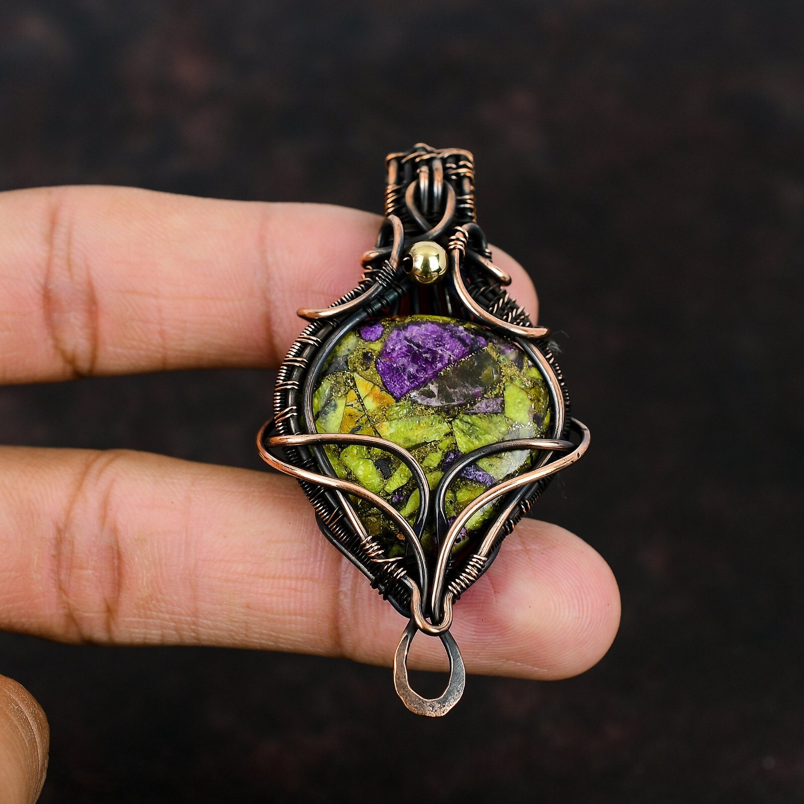 Stichtite Gemstone Jewelry Copper Birthday Gift Wire Wrapped Pendant 2.72″