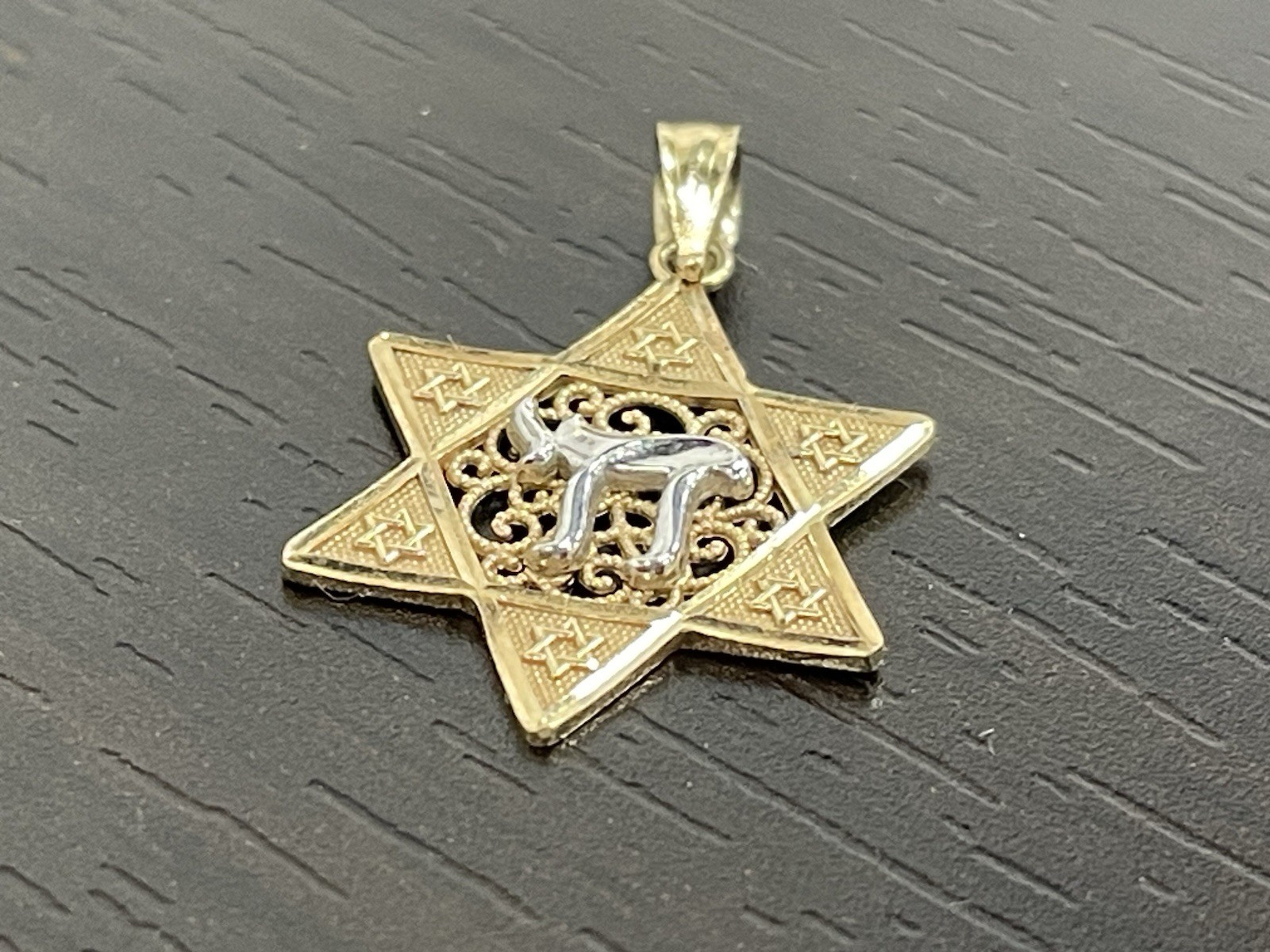 14k Two-tone Gold Polished Star of David Chai Pendant Necklace Mens Womens