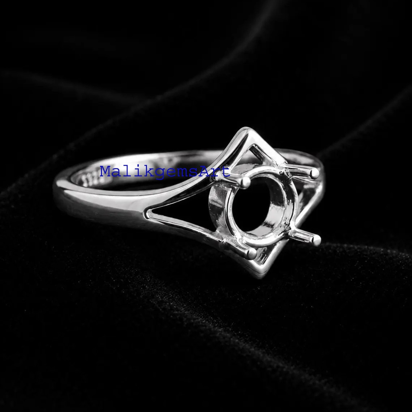 Round Cut Semi Mount Ring 925 Sterling Silver Prong Setting Blank Stone Ring #21