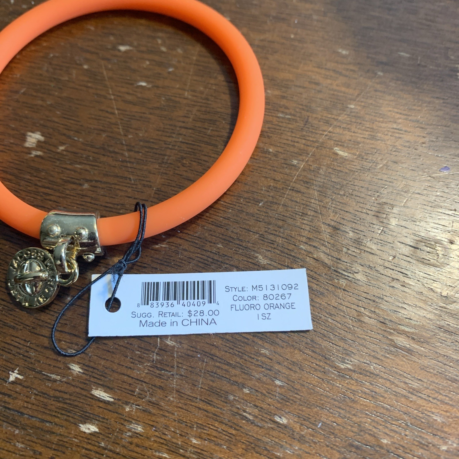 Marc by Marc Jacobs Fluoro Orange Silicone Stretch Bracelet with Gold Charm NWT