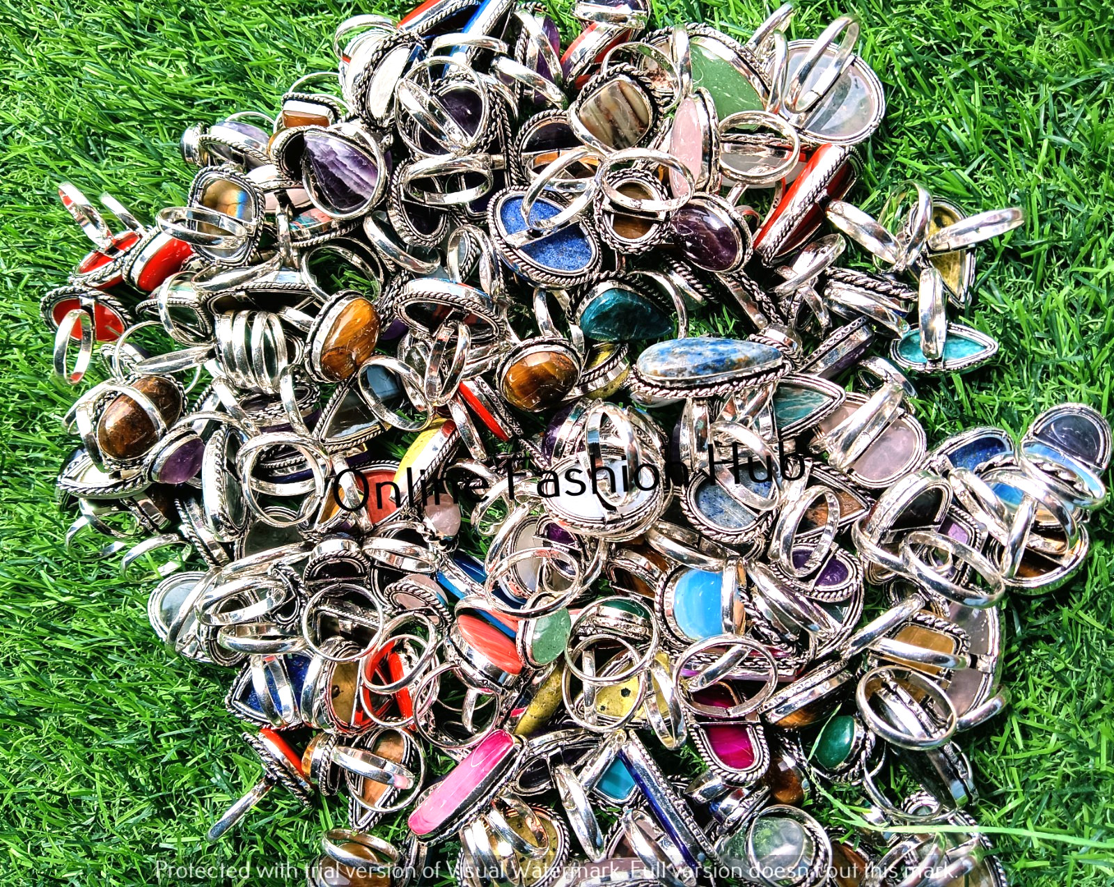 Trendy Onyx & Mix Gemstone 925 Sterling Silver Plated Rings Lot Big sale Jewelry