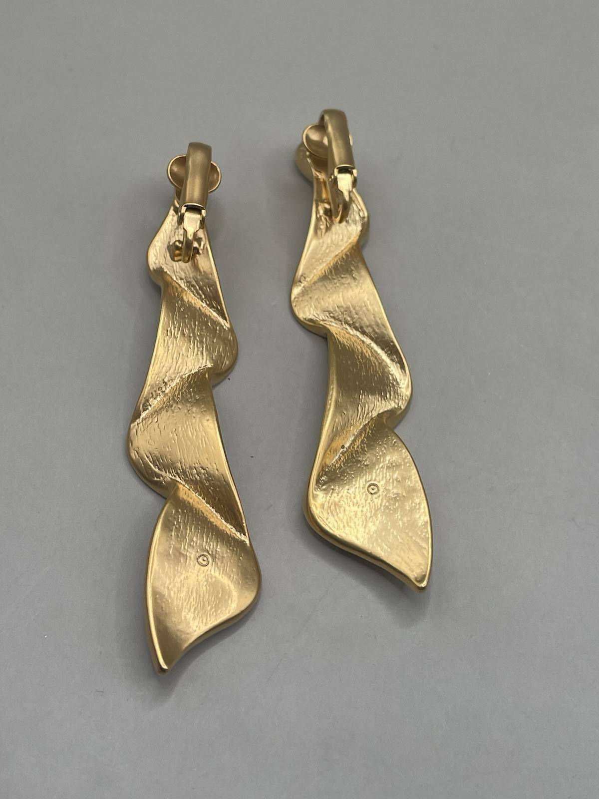 Vintage Satin Brushed Finish GoldTone Clip On 2.8” Drop Earrings