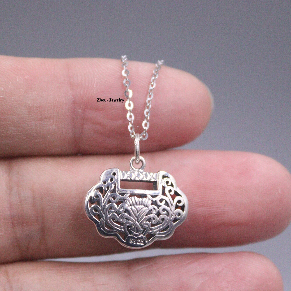Real S925 Sterling Silver Pendant Men Women Hollow Lock Pendant 19*18mm