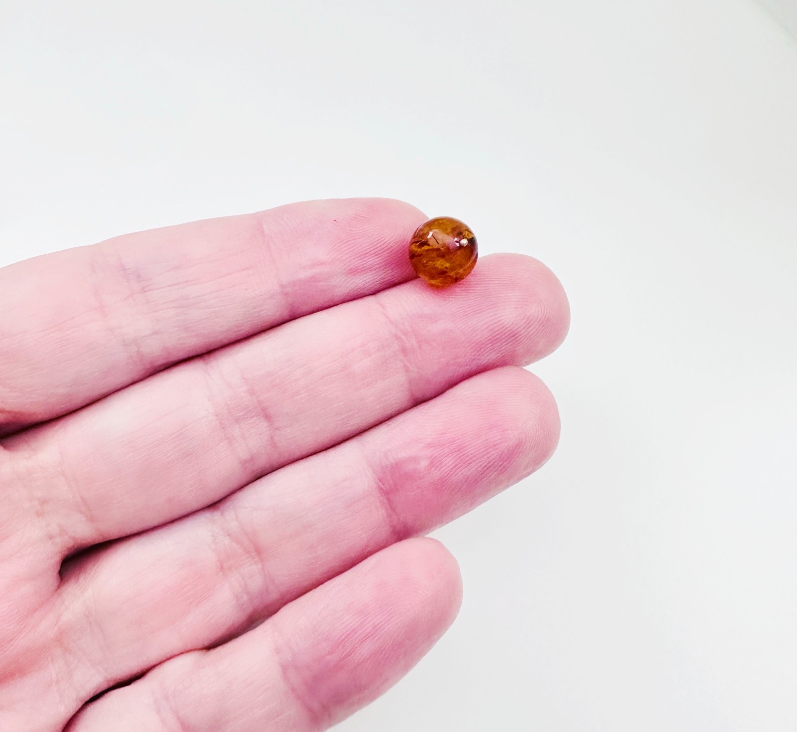 14K Solid Yellow Gold 9mm Round Cognac Baltic Amber Charm Pendant w/Spring Clasp