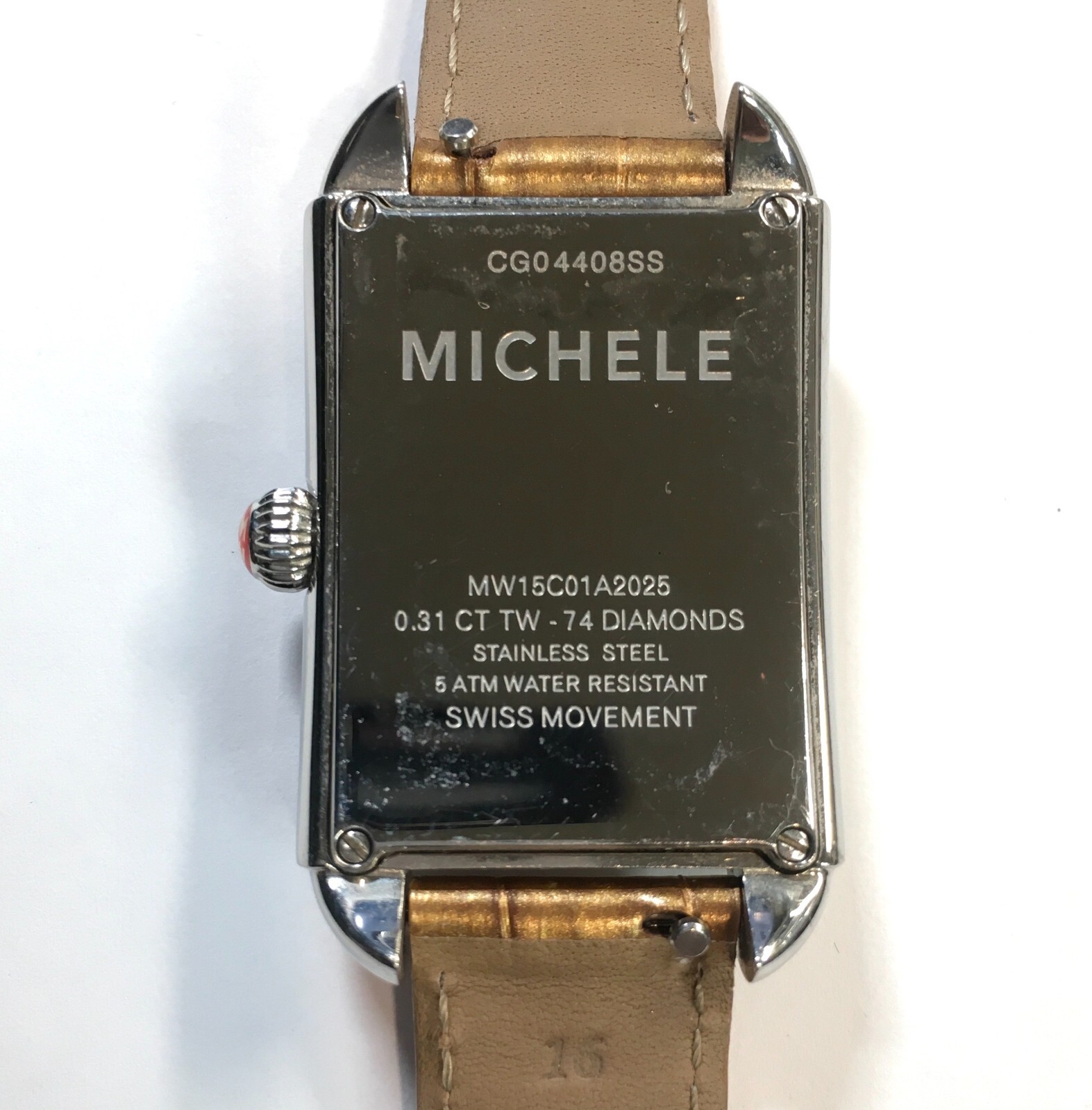 Michele Diamond Milou Park Rectangle Watch Gold Strap Mother of Pearl