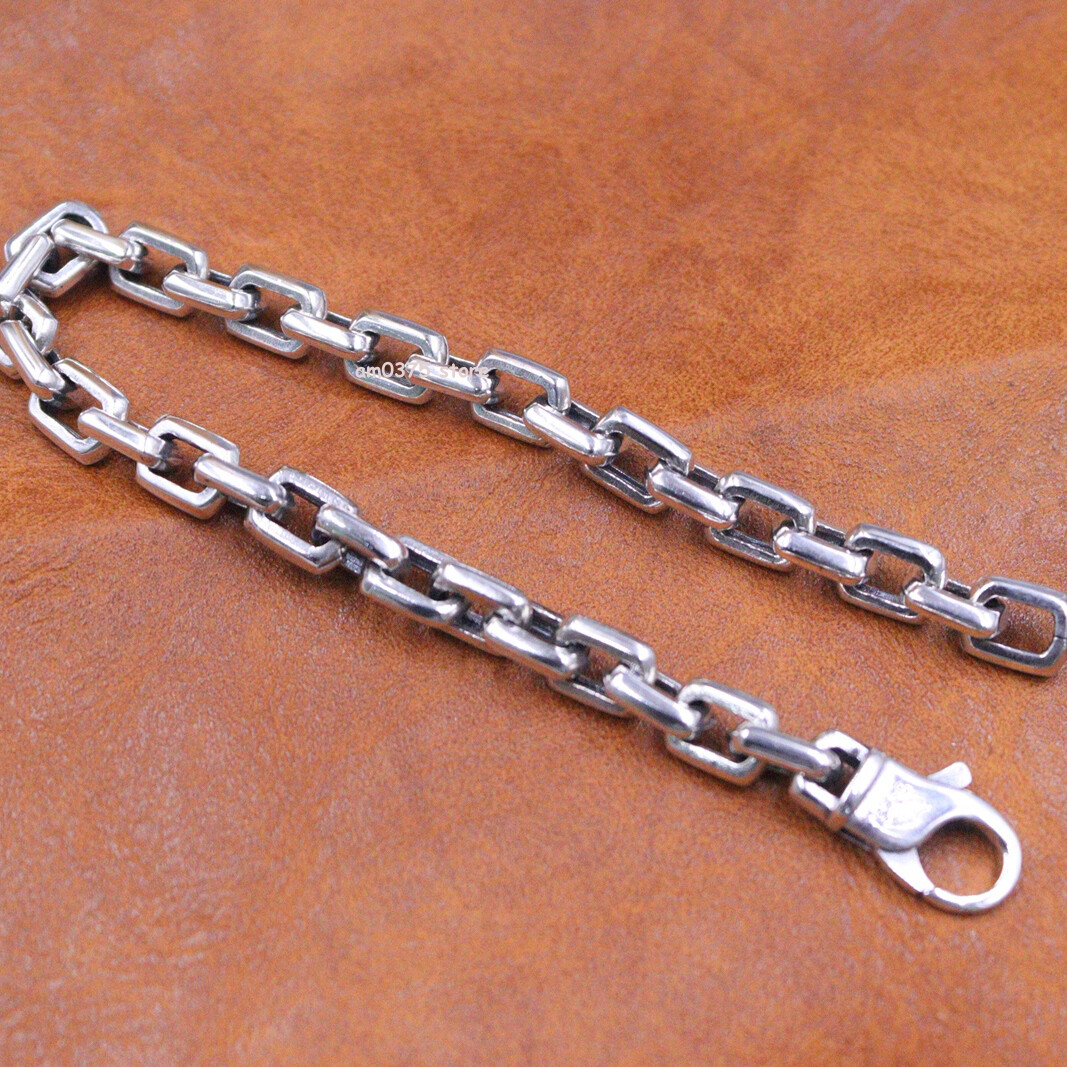 Real 925 Sterling Silver Bracelet Men’s Women 7mm Square Cable Link 8.26inch L