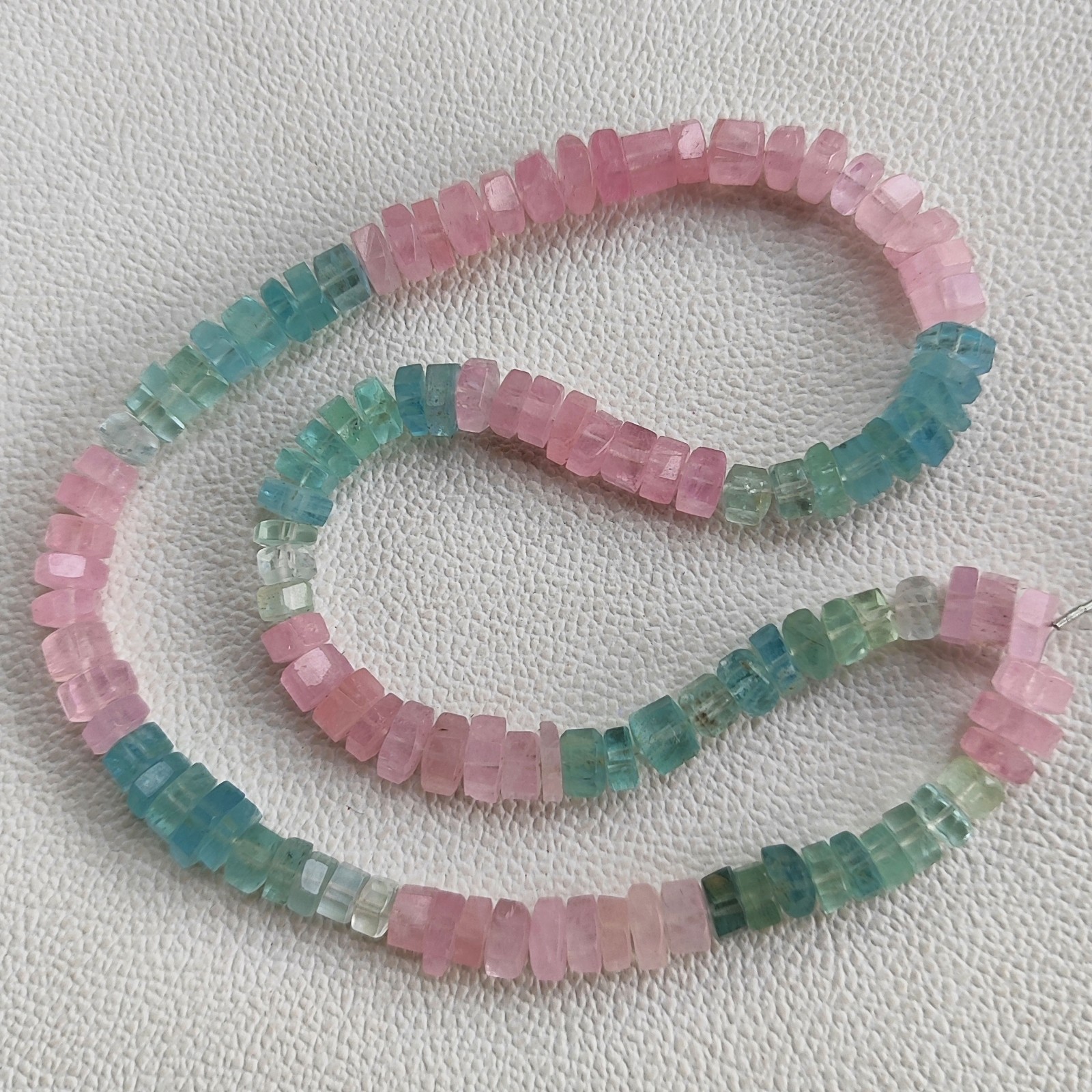 Multi Beryl Morganite Aquamarine Faceted Bolt Beads 8-9mm 17″ Strand Brazil Gems