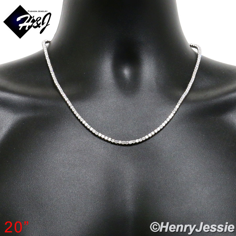 18″-28″MEN 925 STERLING SILVER ICY BLING CZ 3MM 1 ROW TENNIS CHAIN NECKLACE*N10