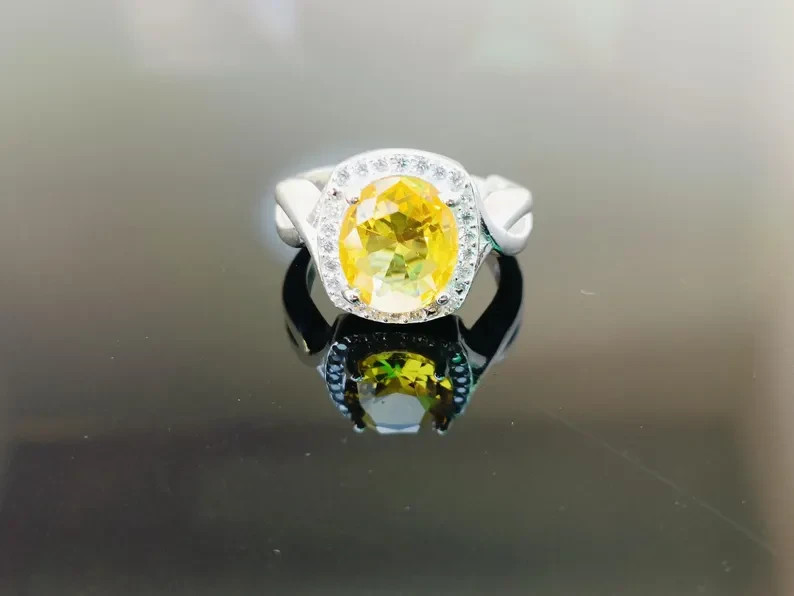3.50Ct Round Cut Natural Citrine Diamond Wedding Ring Real 14K White Gold