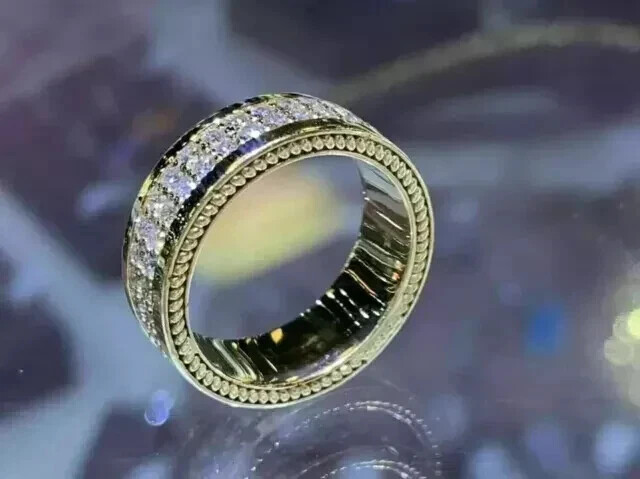 Real Moissanite 2Ct Round Cut Men’s Wedding Ring 14k Yellow Gold Plated