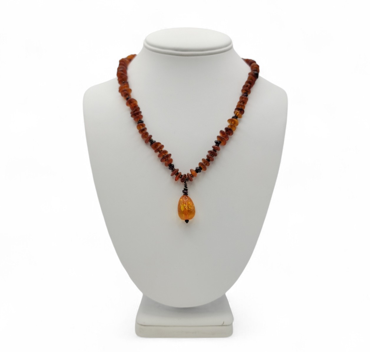 Genuine Amber Amethyst Sterling Silver Wire Wrapped Bead Necklace 19.25″ 28g