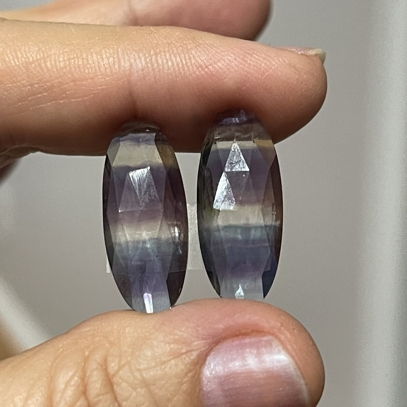 24.4ct 24.3×10.4×5.4mm Pair Teal Blue Purple Fluorite Rose Cut Oval Cabochons