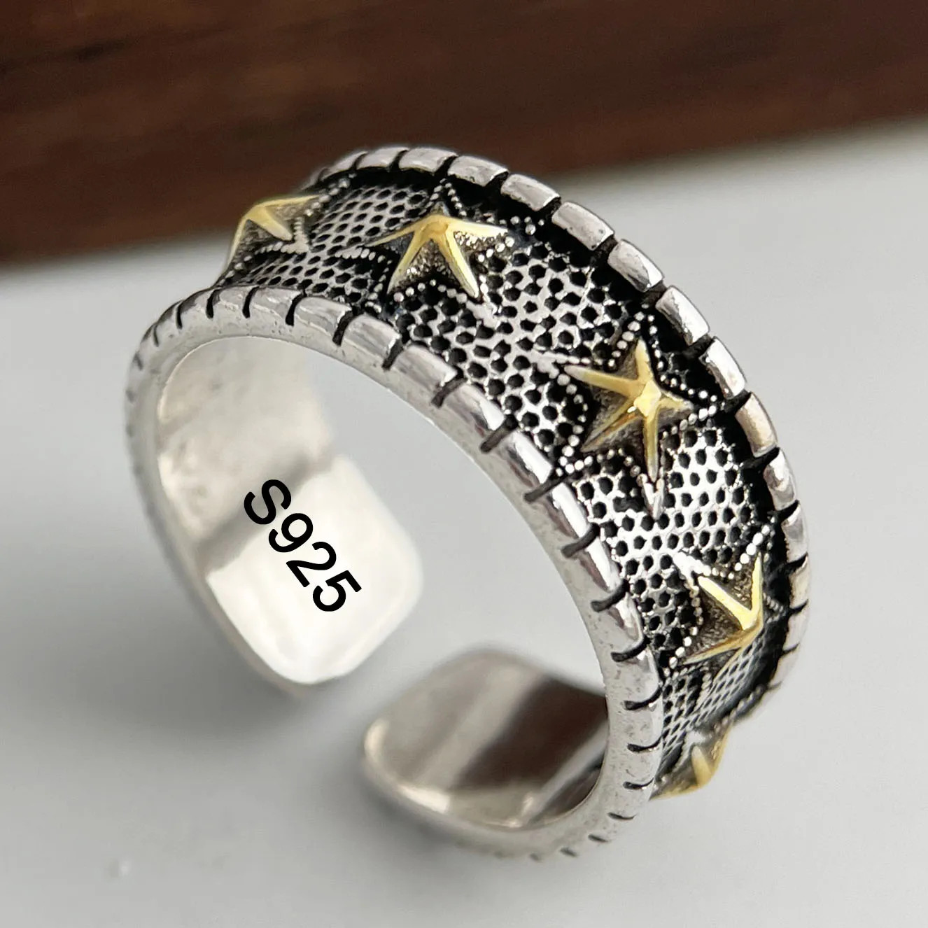 925 Sterling Silver Rings for Women Couple Minimalist Handmade Simple Retro Star