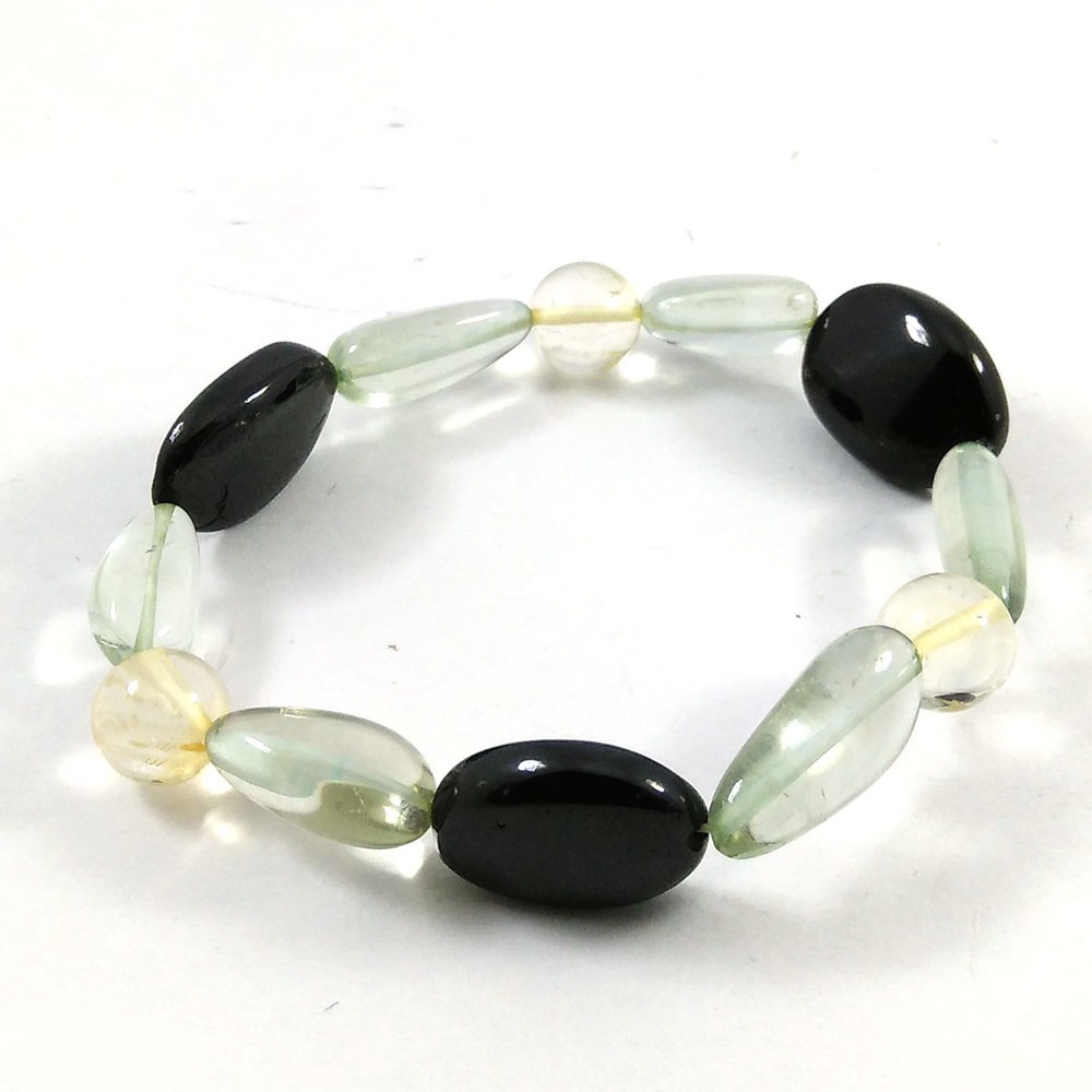 Natural Beaded Stretch Bracelet Smooth Round Beads 7.25″ Handmade Jewelry Gift