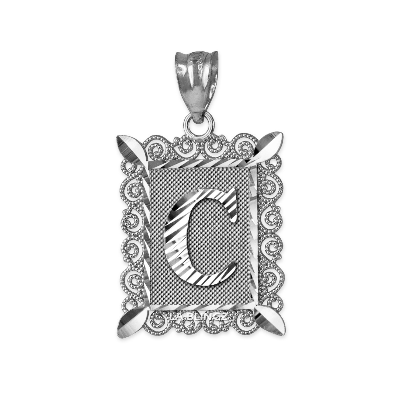 Sterling Silver Filigree Letter Initial Pendant Necklace Large A–Z Unisex