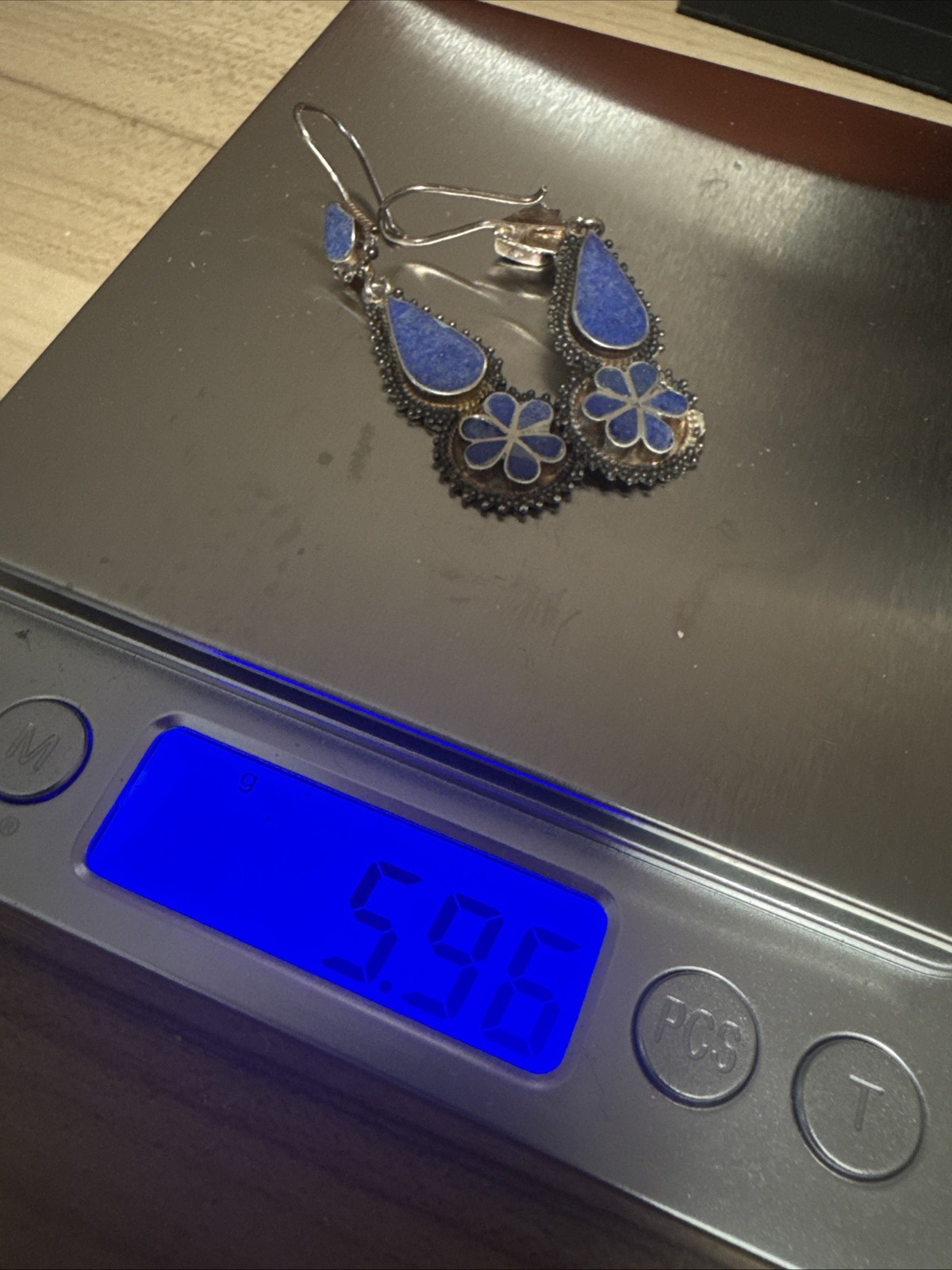 STERLING SILVER DANGLE EARRINGS WITH LAPIS/SODALITE COBALT BLUE