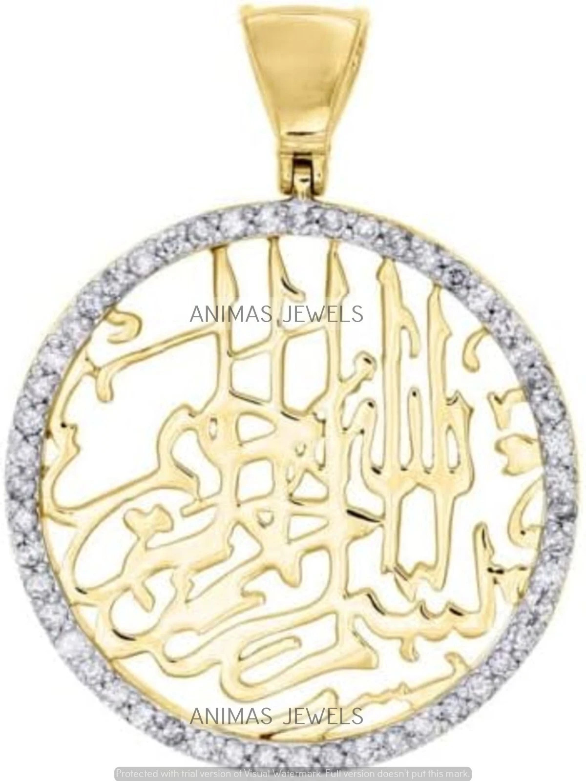 1 CT Real Moissanite Bismillah Islamic Medallion Pendant 14k Yellow Gold Plated
