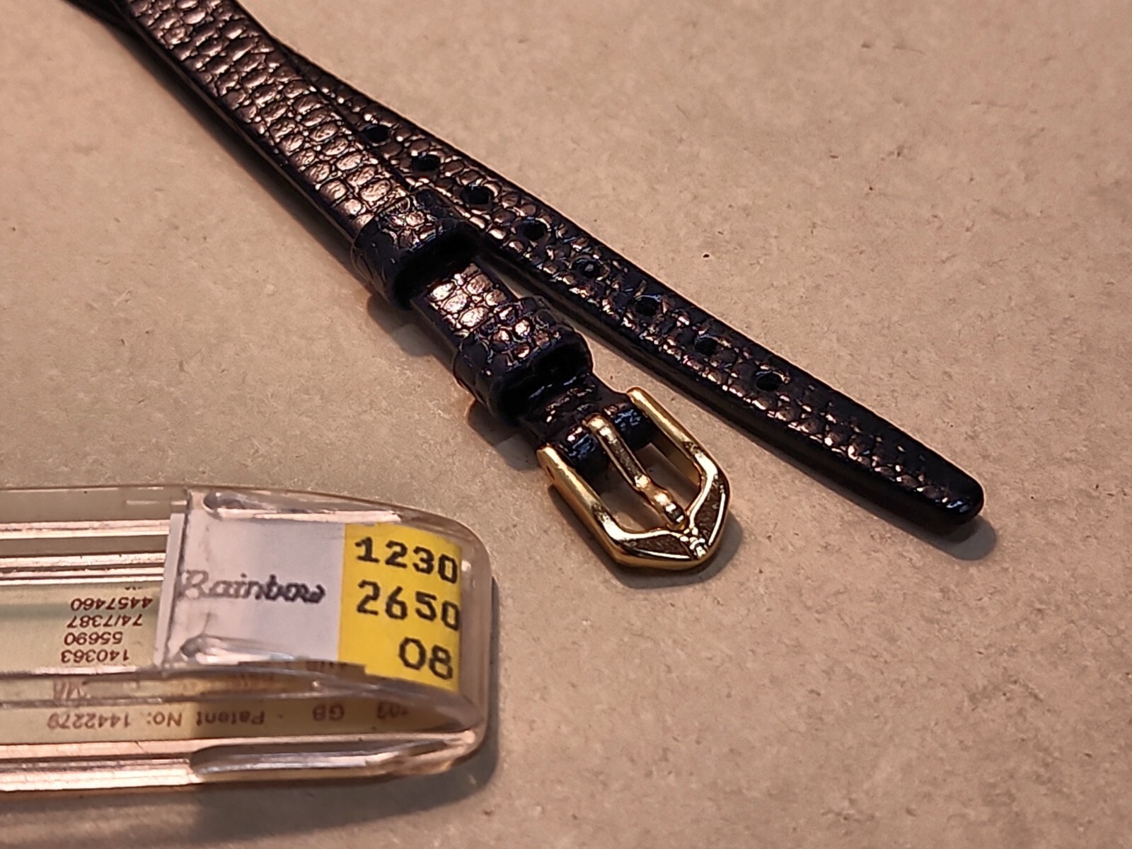 NOS Hirsch Open End 8mm Black Flat Stitchless Rainbow Lizard Grain Watch Band