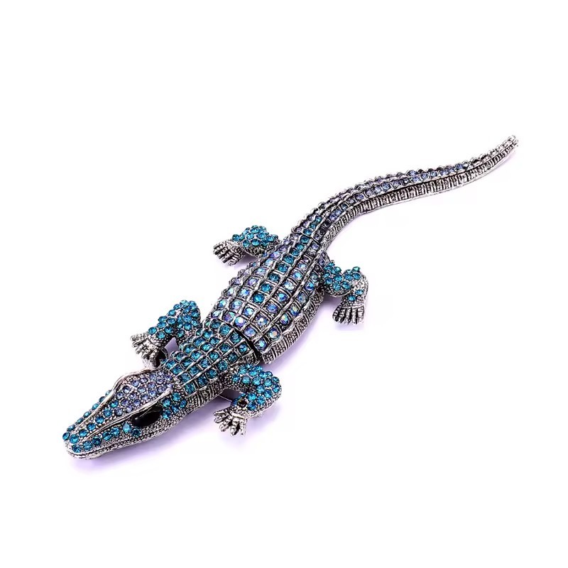 Vintage Art Deco Style Blue Crystal Large Crocodile Alligator Brooch Pin – NEW