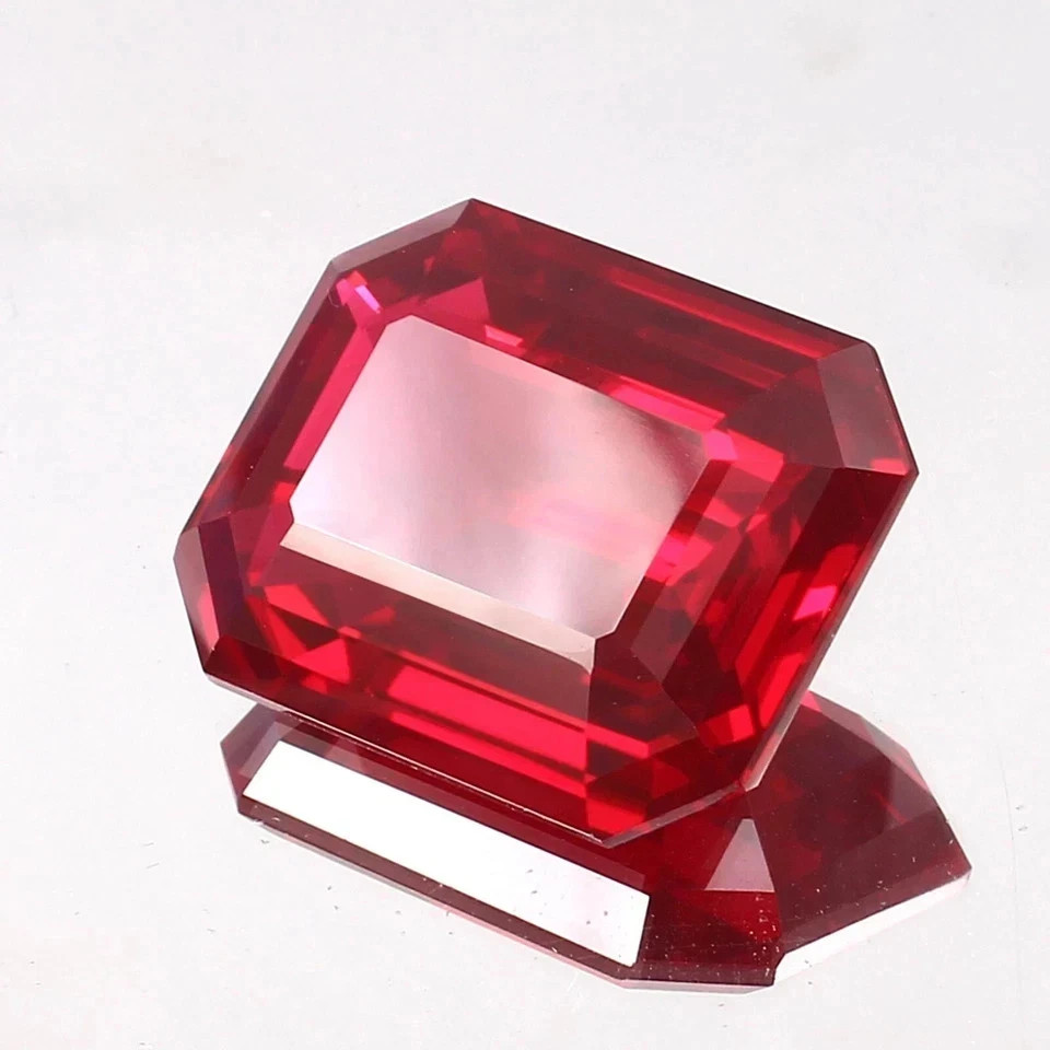 26 Ct Burma Natural Blood Red Ruby Emerald Cut Flawless Certified Loose Gemstone