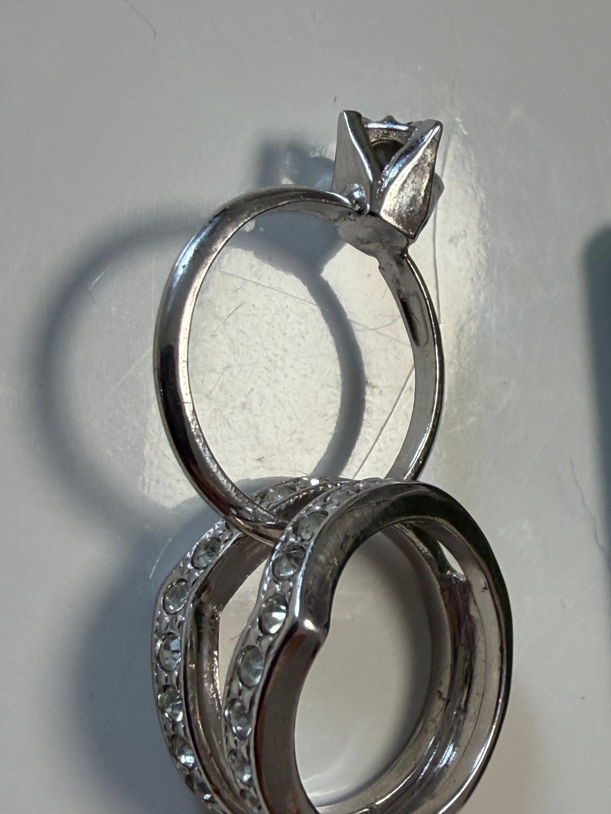 Vintage Simulated White Spinel Stamped 18k HGE Ring Size 7 Engagement Wedding