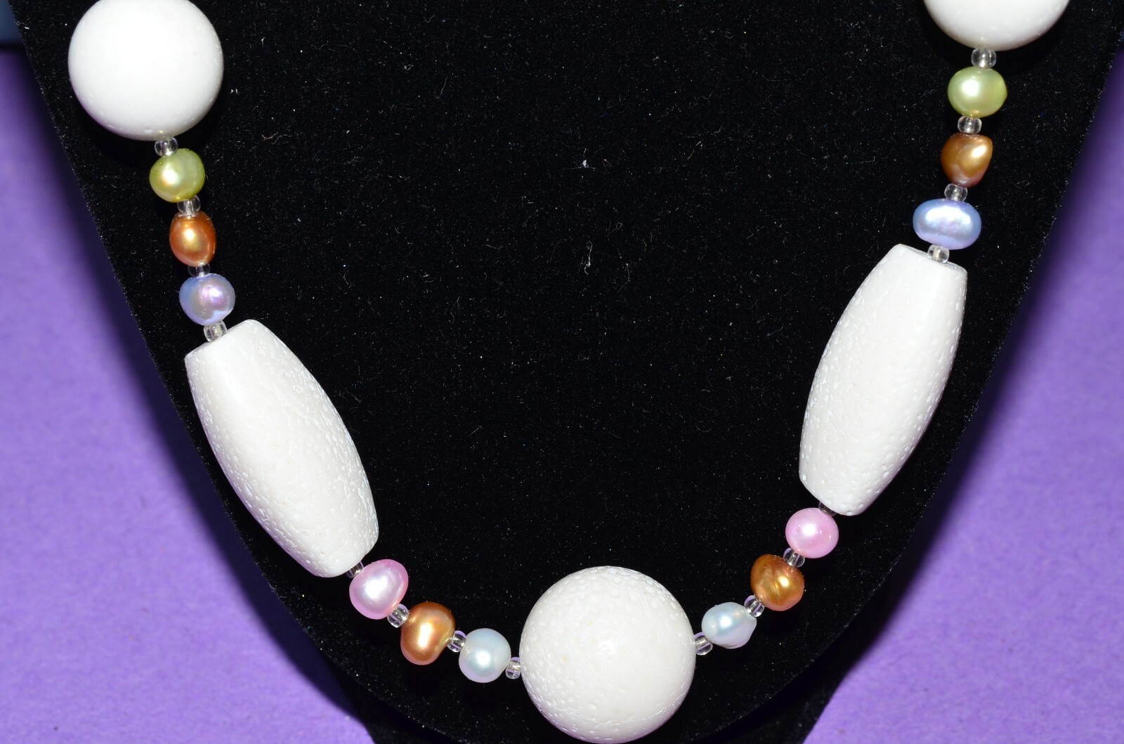 White Genuine Coral & Pearl Bead Necklace Chic Statement White Gold Jewelry