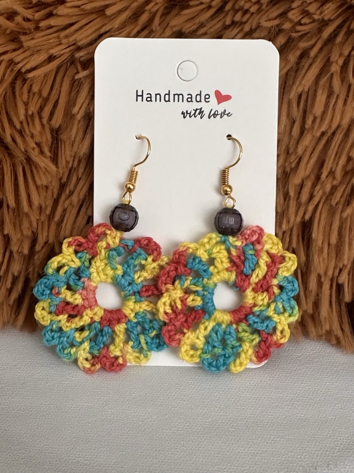 Handmade Multicolour Crochet Flower Earrings-Boho Dangle Jwellery
