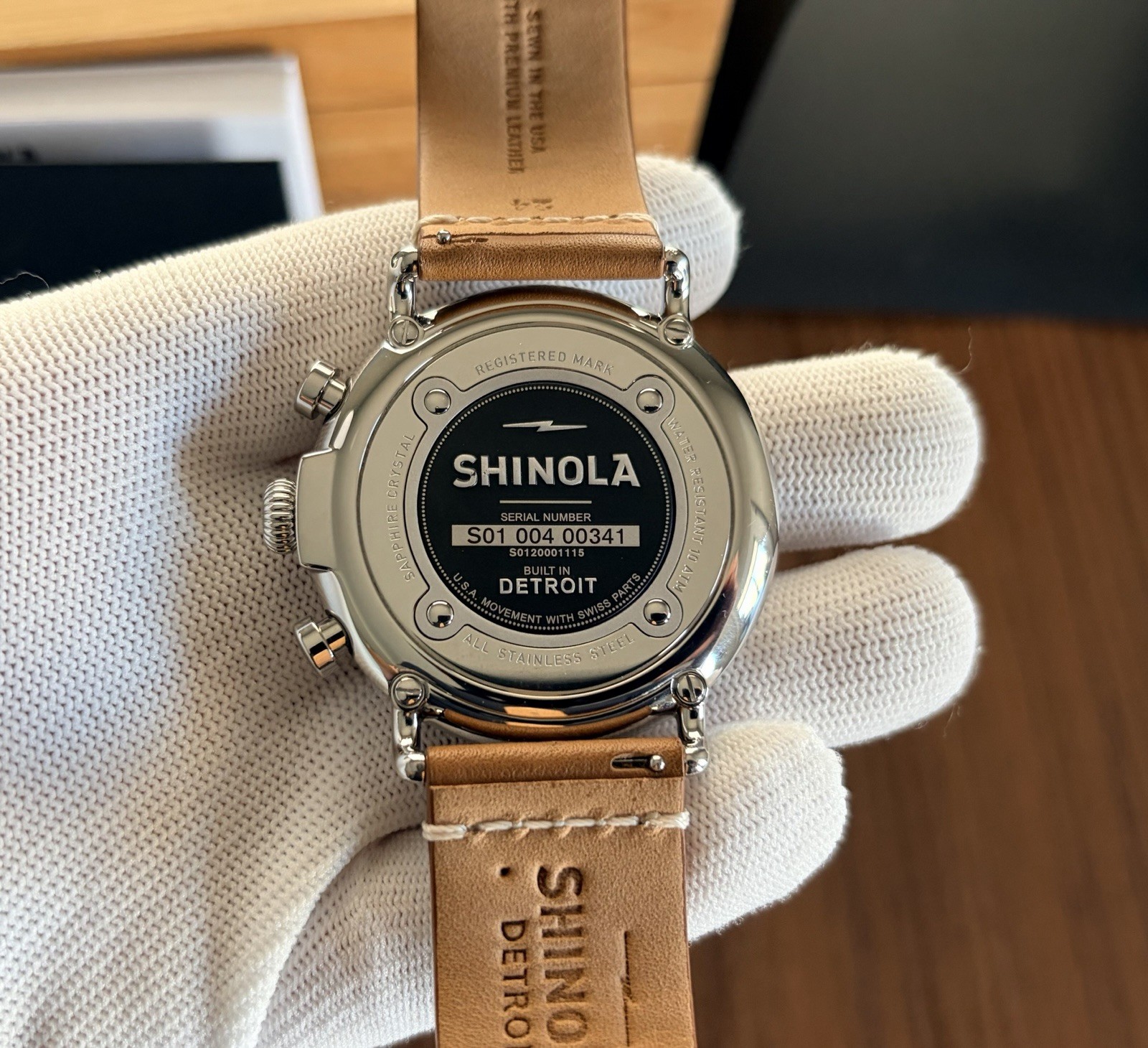 Shinola Runwell Argonite-5021 Chronograph Quartz Cream Dial Brown Leather Strap