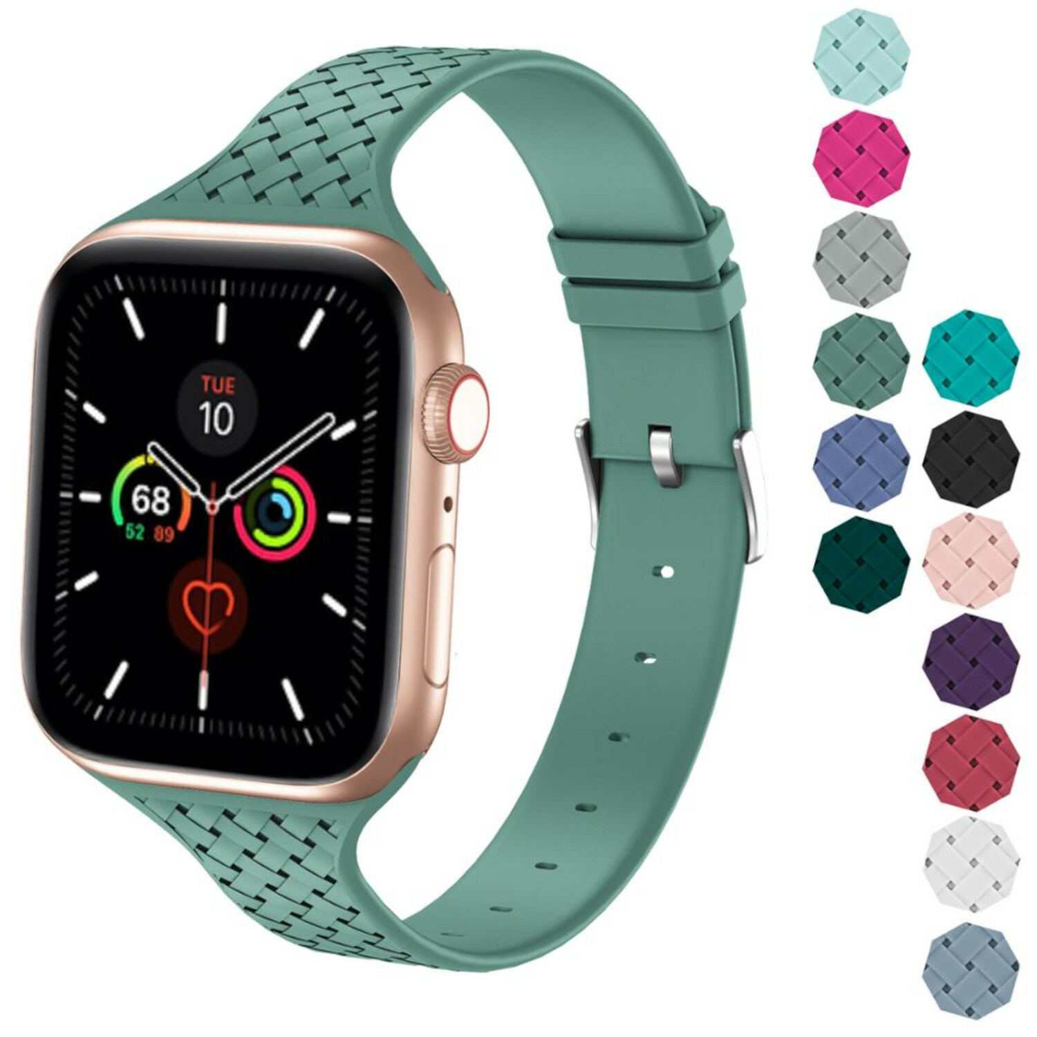 Silicone Narrow Sport Band for Apple Watch Series 9, 8, 7, 6, 5, 4, 3, 2, 1, SE