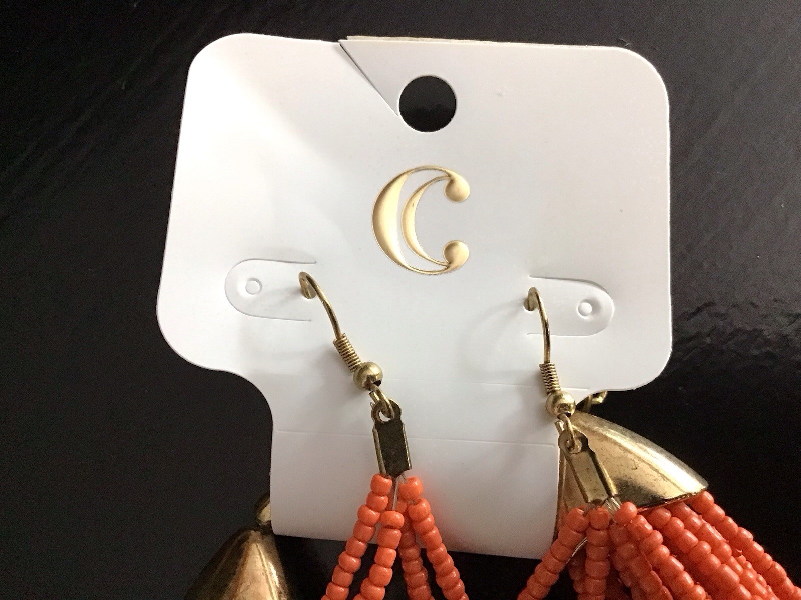 Charming Charlie Orange Seed Bead Multi Strand Bronze Tone Necklace & Earrings