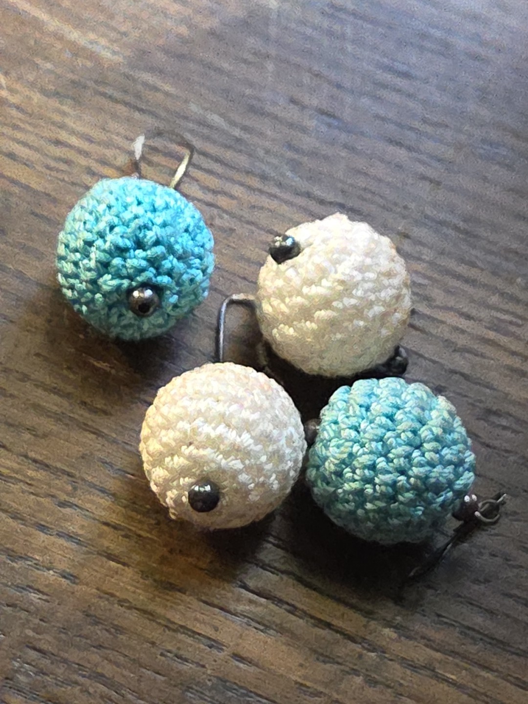 Vintage Sterling Silver Hand Crochet Multicolor Balls Necklace With Earrings