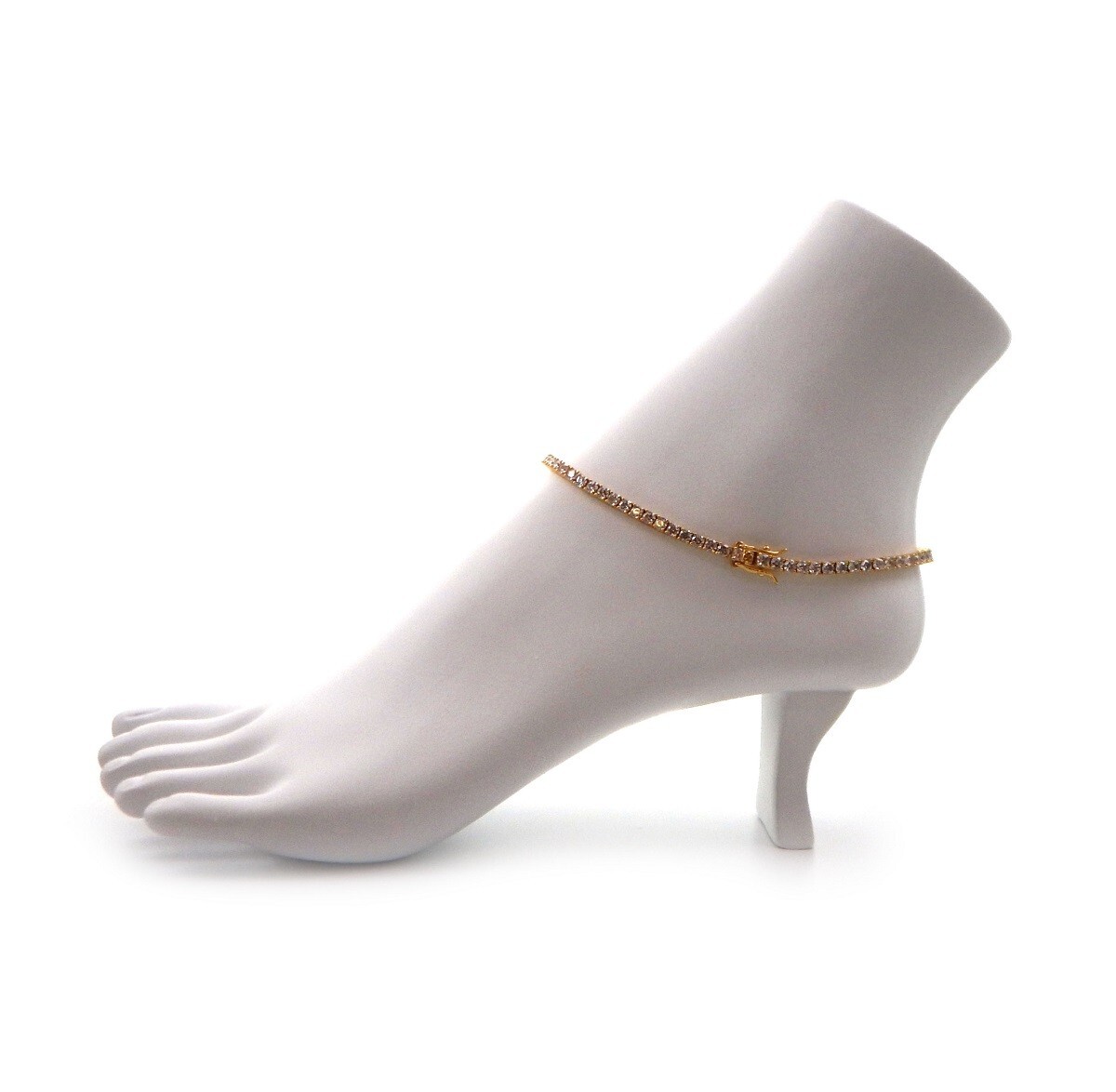 3mm 12″ Tennis Chain Anklet Cubic Zirconia Ankle Bracelet 14k Gold Plated.
