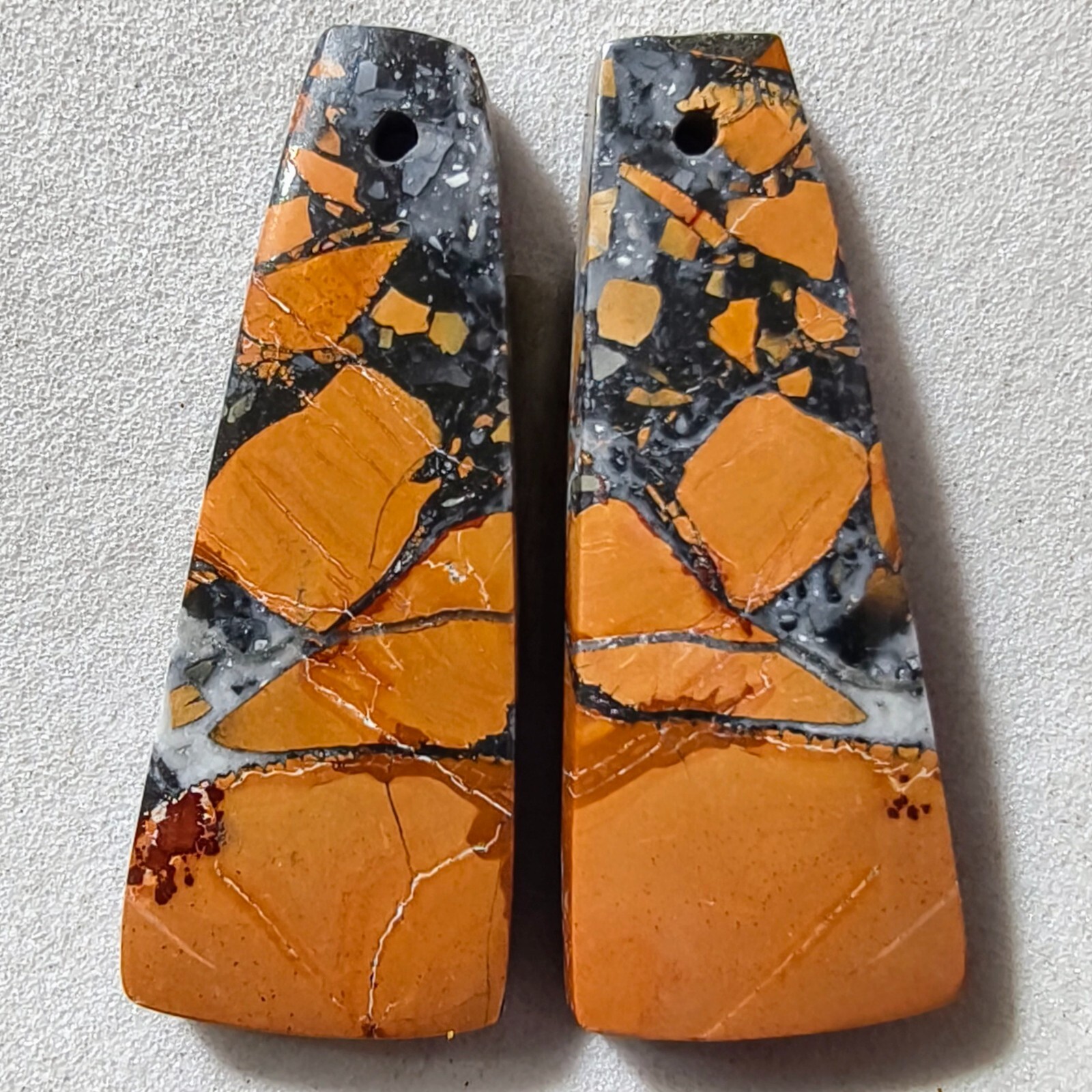 28 Cts Natural Maligano Jasper Drilled Match Pair Cabochon Gemstone 29.4X11.6 MM