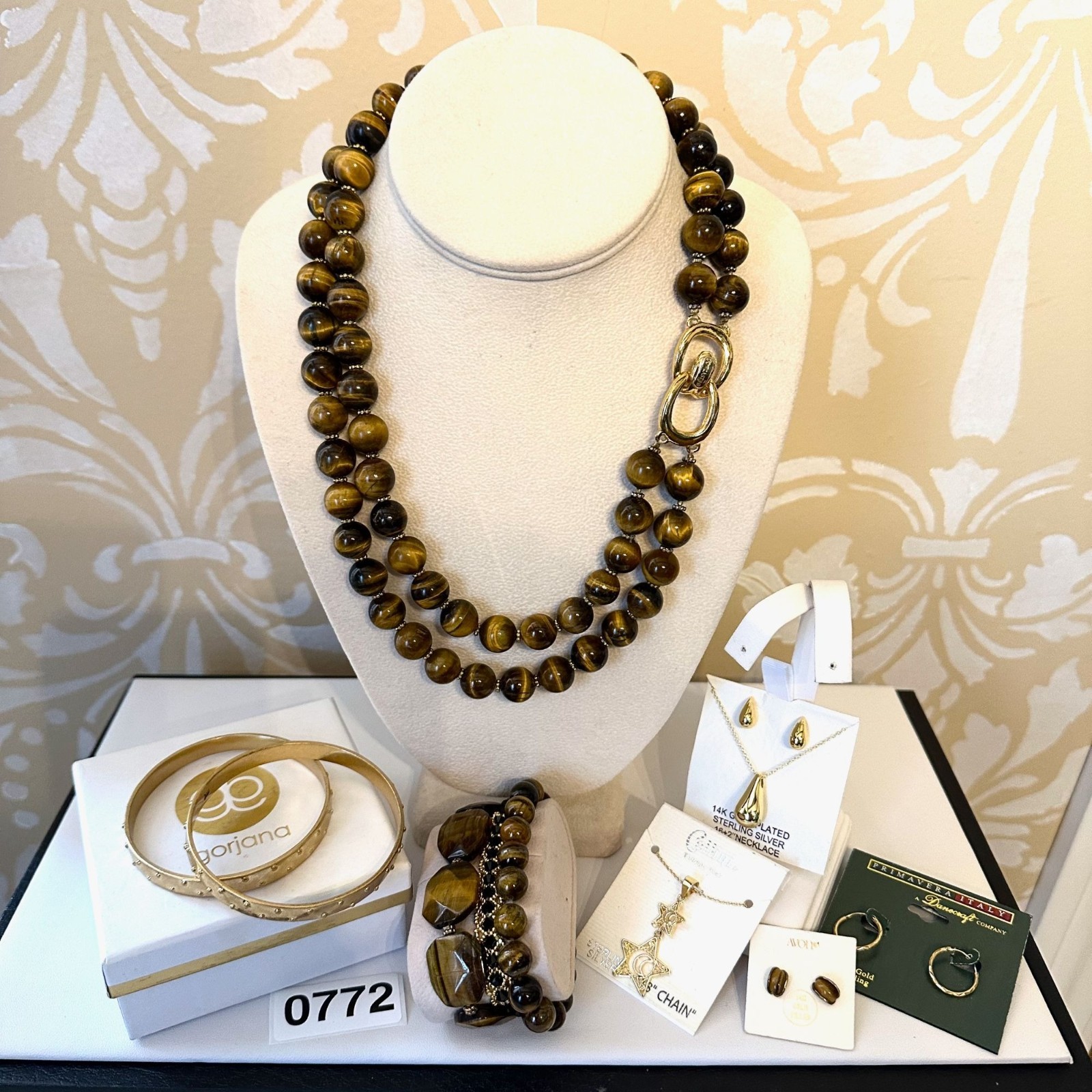 Jewelry Lot Vintage Modern Don Caster Tiger Eye Necklace Sterling Earrings