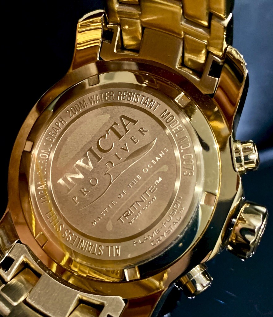 Invicta Mens PRO DIVER SCUBA Chronograph Blue Dial 18Kt Gold Plated Watch 0073