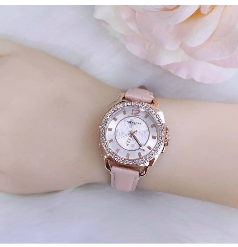 NWB 14503151 AUTHENTIC Coach Rose Gold Swarovski Crystal Woman Pink Watch 34mm
